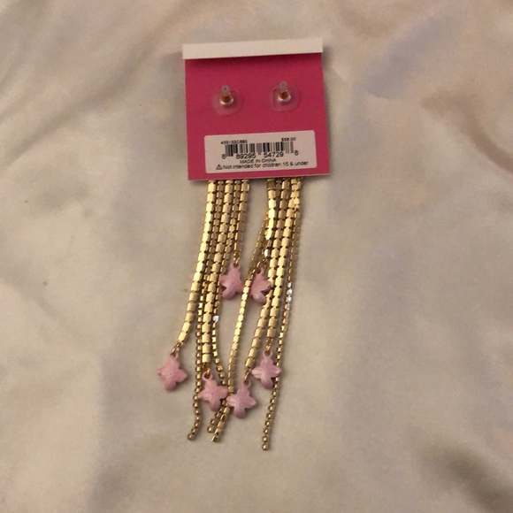 Betsey Johnson Gold Tone Crystal Cup Chain Fringe Drop Earrings Flower Accent - Picture 11 of 11